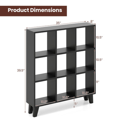 9-Cube Bookcase with 6 Removable Shelves and Raised Support Feet-Black
