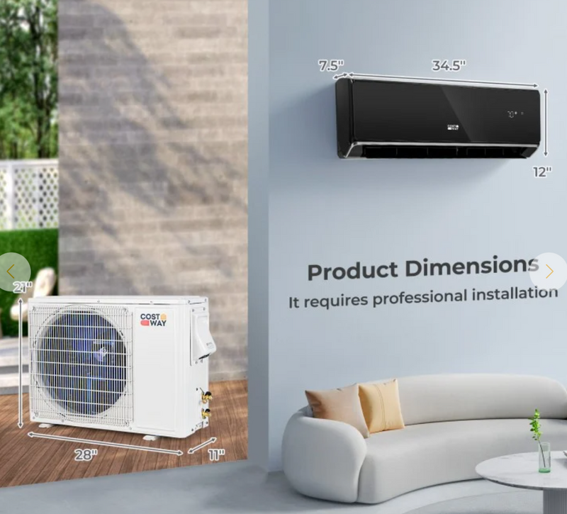 *12000 BTU 22 SEER2 208-230V Wifi Enabled Mini Split Air Conditioner and Heater - Black