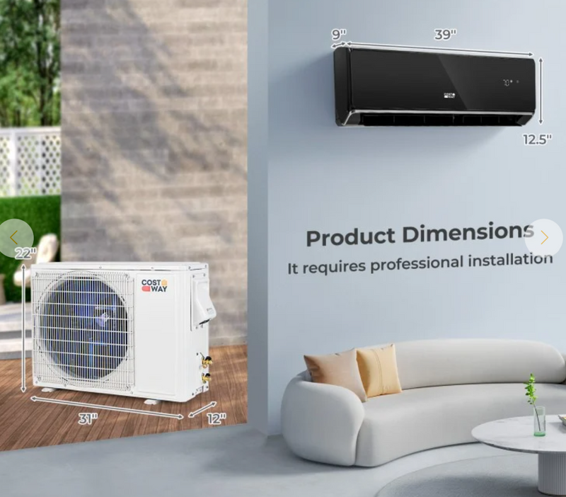 *Energy Star Certified 18000 BTU 21 SEER2 208-230V Mini Split Air Conditioner and Heater Wifi Enabled - Black