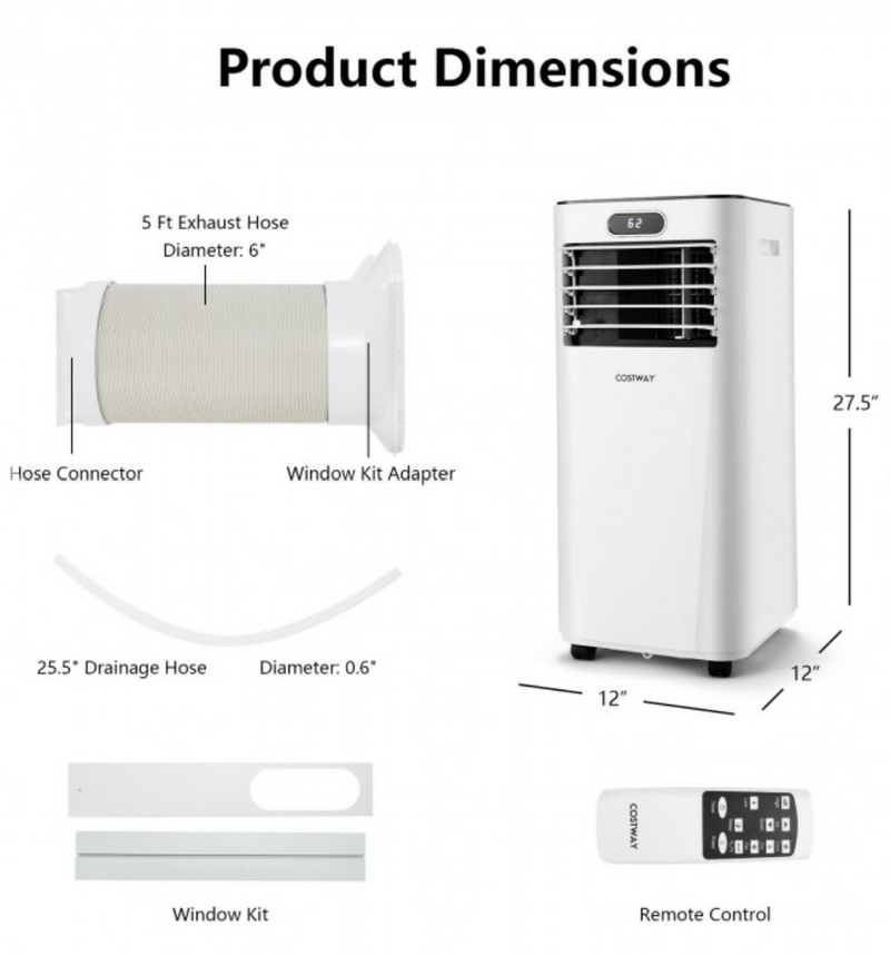 *8000 BTU(Ashrae) 3-in-1 Portable Air Conditioner with Remote Control - White