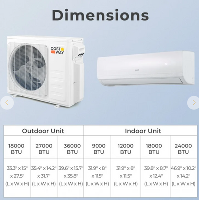 *27000 BTU 2 Zone 19 SEER2 Mini Split AC with Heat Pump - 12K + 12K