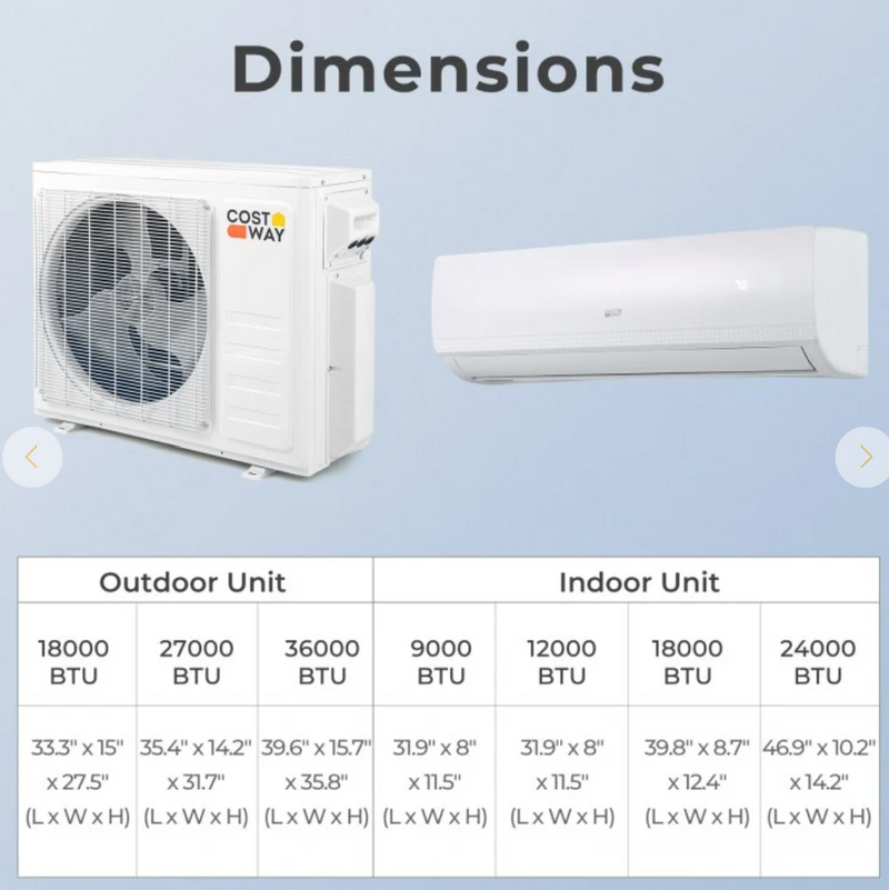 *27000 BTU 2 Zone 19 SEER2 Mini Split AC with Heat Pump - 12K + 12K