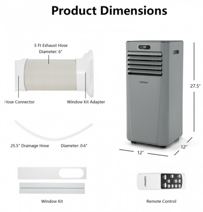 *8000 BTU(Ashrae) 3-in-1 Portable Air Conditioner with Remote Control - Gray