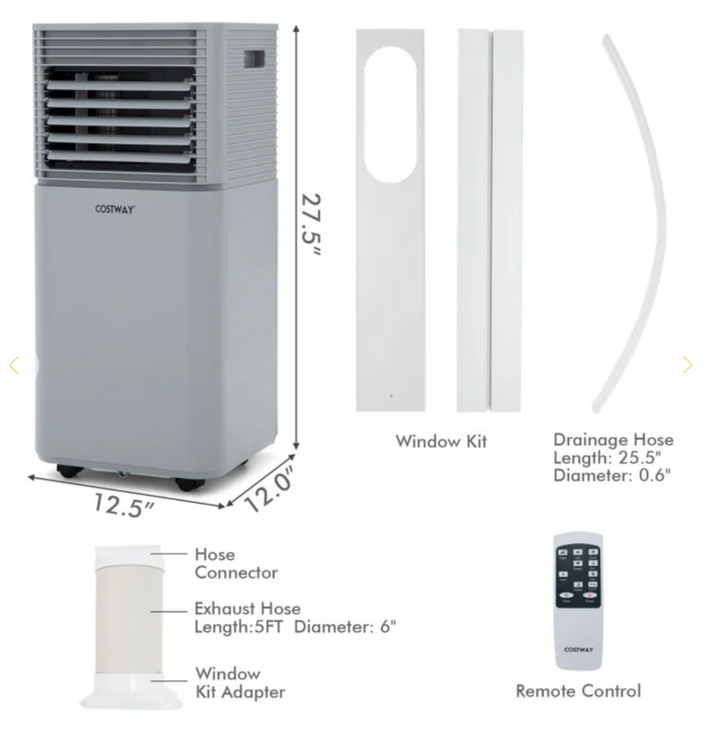 *8000 BTU(Ashrae) 3-in-1 Air Conditioner with Dehumidifier and Fan Mode - Gray