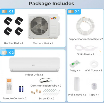 *36000 BTU 2 Zone 19 SEER2 Mini Split AC with Heat Pump - 18K + 24K