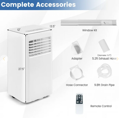 *3-in-1 Portable Air Conditioner with Fan Dehumidifier and Quiet AC - White