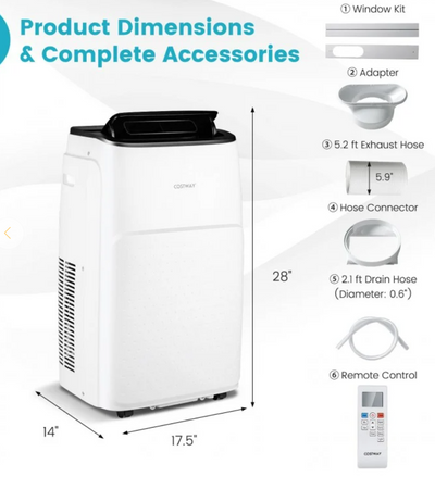 *13000 BTU(Ashrae) Portable Air Conditioner with App and Heater - White