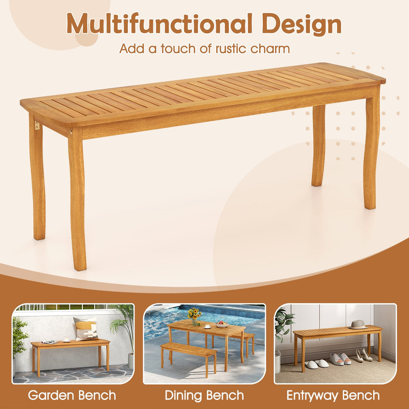 Acacia Wood Outdoor Table and Bench Chairs Set with 1.97 Inch Umbrella Hole