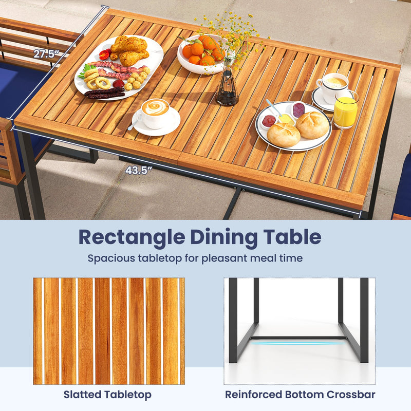 Acacia Wood Patio Dining Table with Metal Frame-Navy