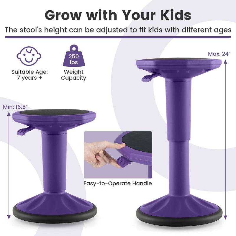 Adjustable-Height Wobble Chair Active Learning Stool for Office Stand Up Desk-Purple