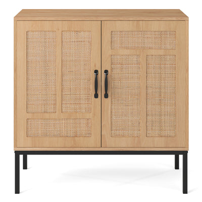 Boho Storage Cabinet with Asymmetrical Pattern Doors for Kitchen-Natural