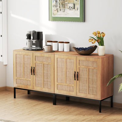 Boho Storage Cabinet with Asymmetrical Pattern Doors for Kitchen-Natural