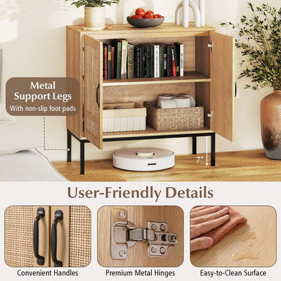 Boho Storage Cabinet with Asymmetrical Pattern Doors for Kitchen-Natural