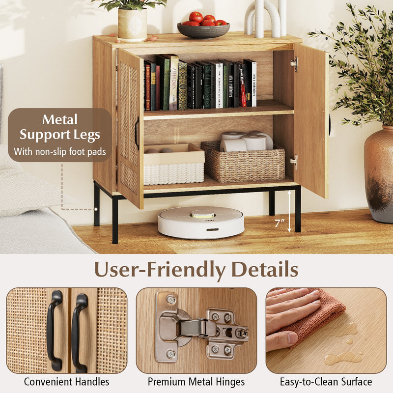 Boho Storage Cabinet with Asymmetrical Pattern Doors for Kitchen-Natural