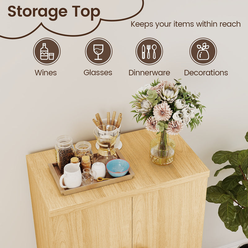 Buffet Cabinet with Double Doors and Raised Legs-Natural
