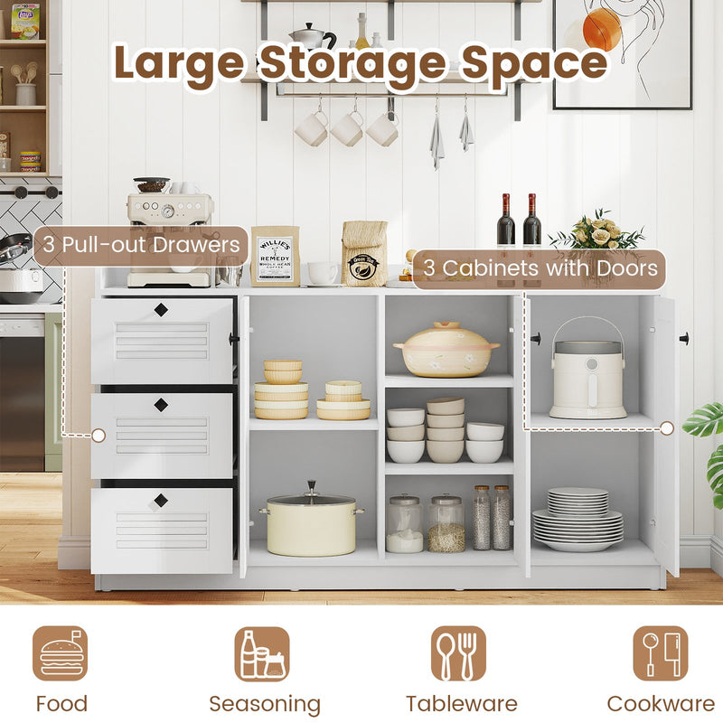 Buffet Cabinet with Storage Modern Sideboard Cabinet with 3 Doors-White