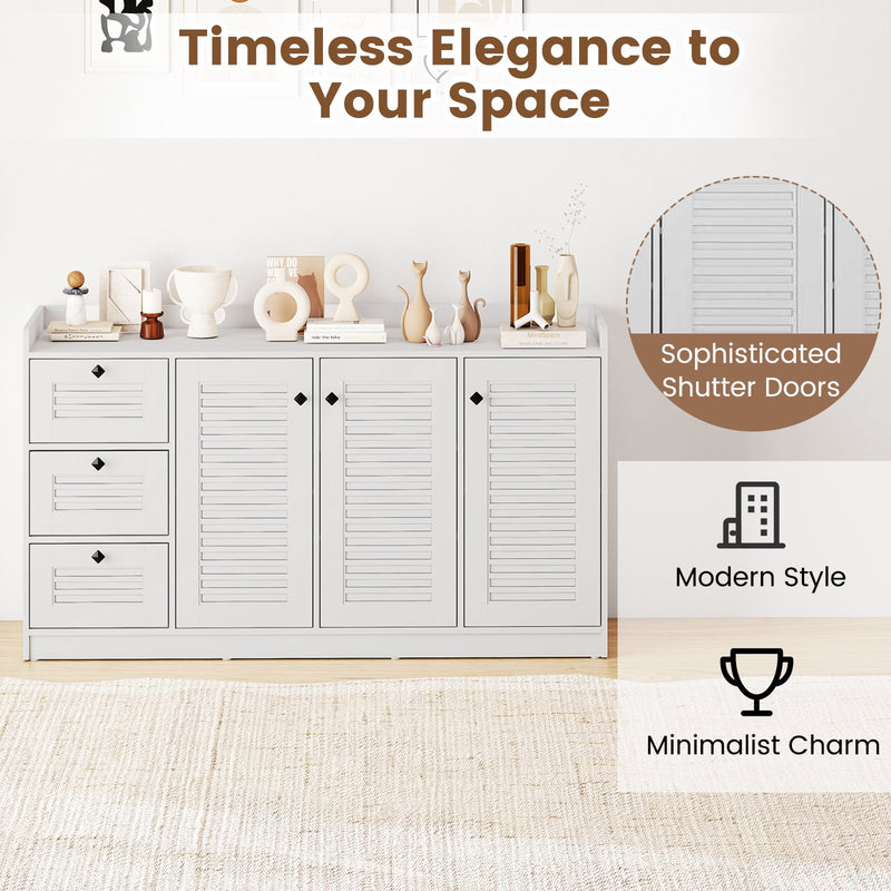 Buffet Cabinet with Storage Modern Sideboard Cabinet with 3 Doors-White