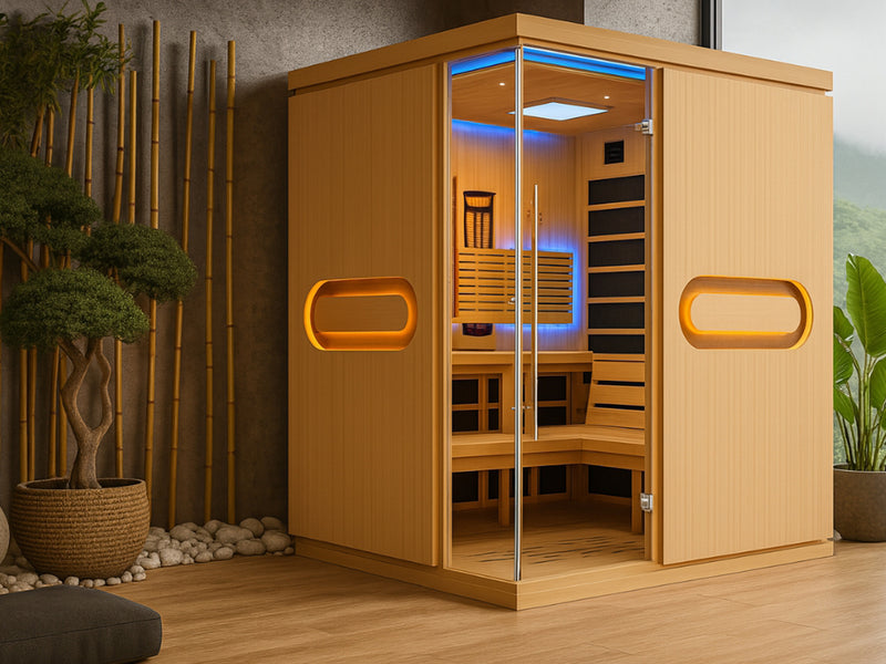 2026 Model-iComfort 5–6 Person Full Spectrum 2 Tier Sauna – Luxury Home Spa Experience with Advanced Heat Therapy, Chromotherapy, Bluetooth Speakers for Shared Relaxation