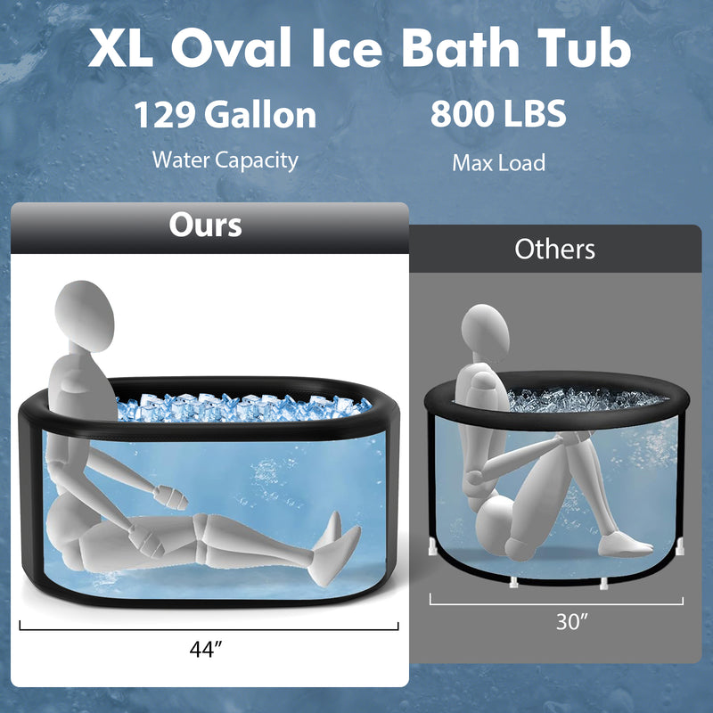 Costway- XL 129 Gal Oval Ice Bath Tub with Cover and Hand Pump for Athletes