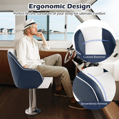 Captain Bucket Seat Pontoon Boat Chair with PVC Leather and Armrests-Blue