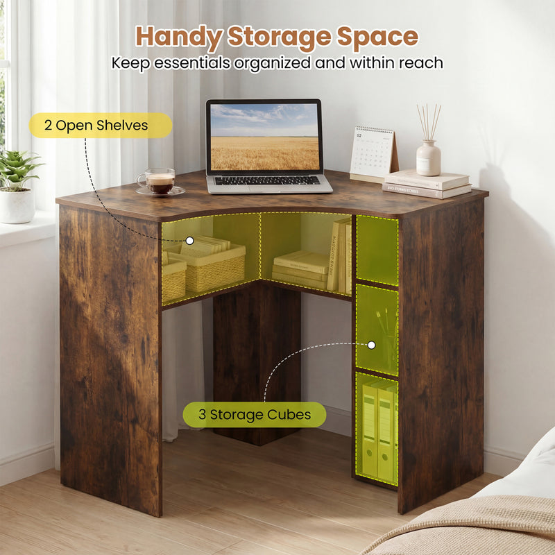 Workdesk Triangle Corner Computer Desk Triangle Home Office Desk with Adjustable Shelf a