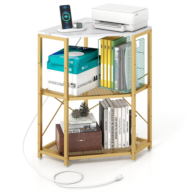 Corner Printer Stand with Power Outlet 3-Tier Storage Rack with Adjust