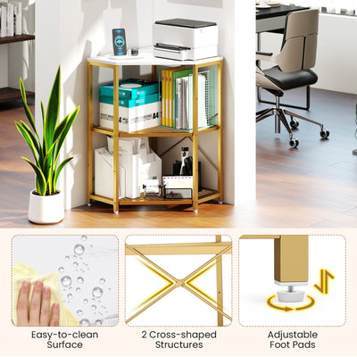 Corner Printer Stand with Power Outlet 3-Tier Storage Rack with Adjustable Shelf-White