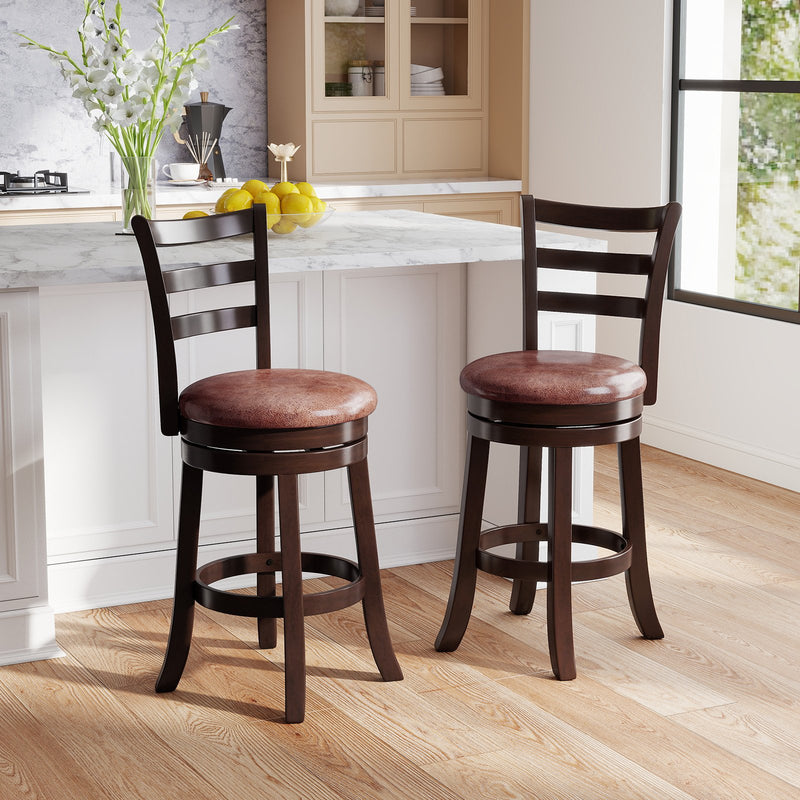 Counter Height Swivel Barstools Set of 2 with Faux Leather Seat and Wrap-around Footrest-24