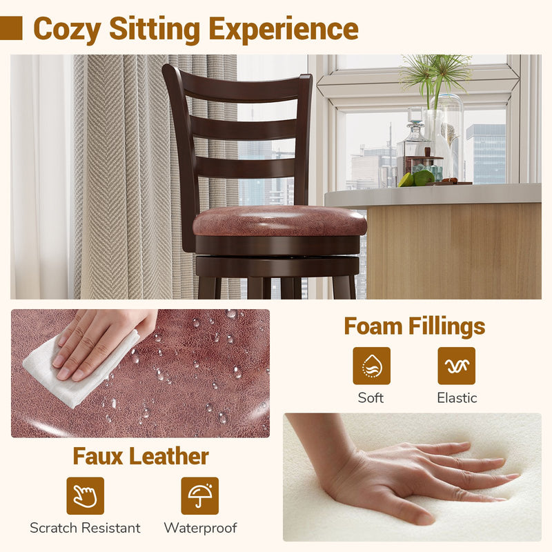 Counter Height Swivel Barstools Set of 2 with Faux Leather Seat and Wrap-around Footrest-24