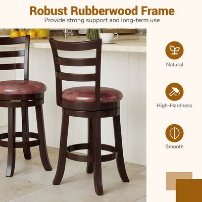 Counter Height Swivel Barstools Set of 2 with Faux Leather Seat and Wrap-around Footrest-24