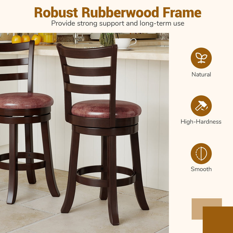 Counter Height Swivel Barstools Set of 2 with Faux Leather Seat and Wrap-around Footrest-24
