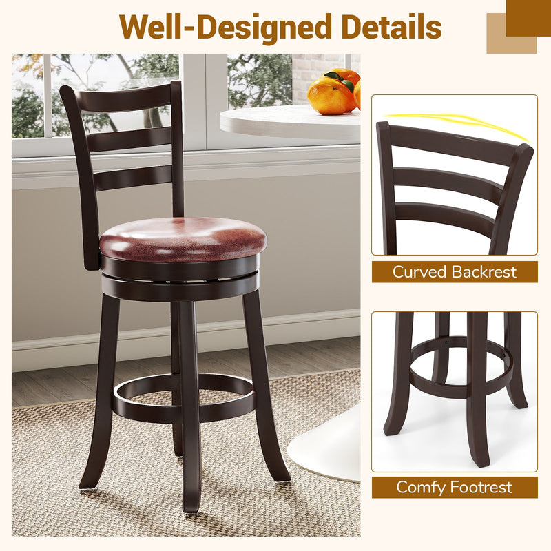 Counter Height Swivel Barstools Set of 2 with Faux Leather Seat and Wrap-around Footrest-24