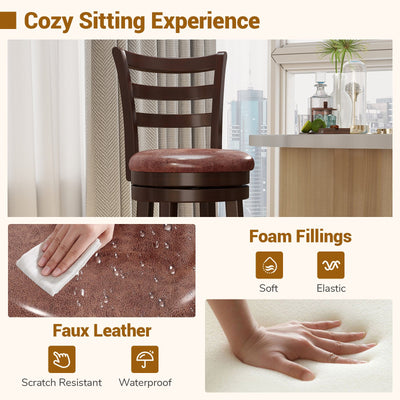 Counter Height Swivel Barstools Set of 2 with Faux Leather Seat and Wrap-around Footrest-29