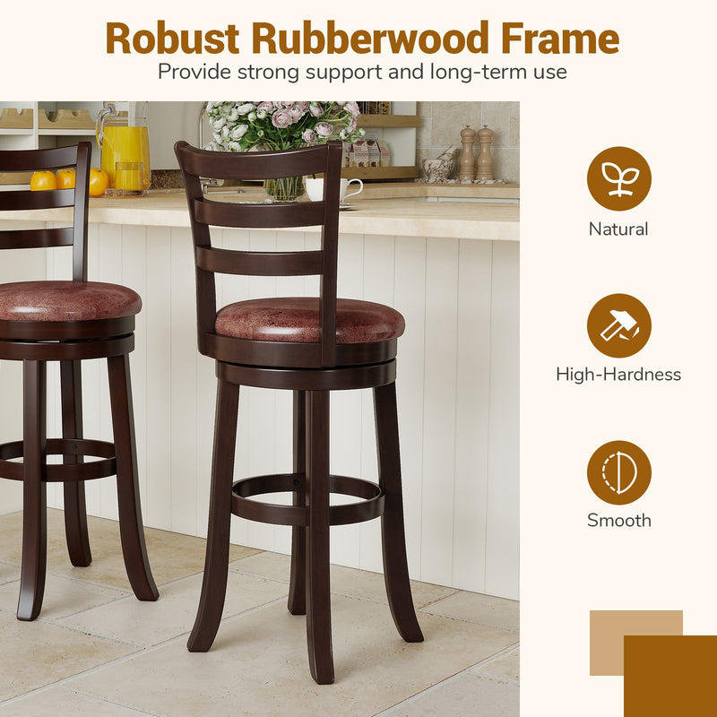 Counter Height Swivel Barstools Set of 2 with Faux Leather Seat and Wrap-around Footrest-29