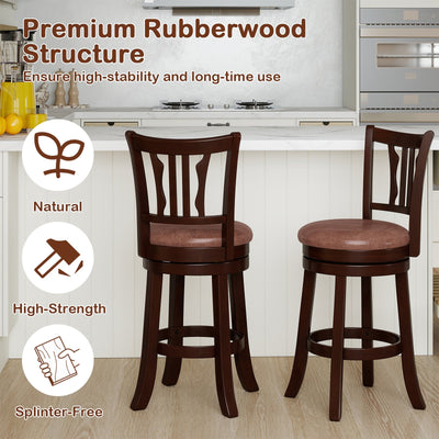 Counter Height Swivel Bar Stools Set of 2 with Back and Solid Rubber Frame-24
