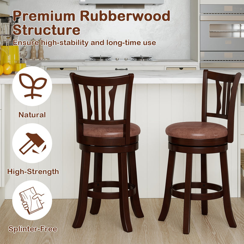 Counter Height Swivel Bar Stools Set of 2 with Back and Solid Rubber Frame-24