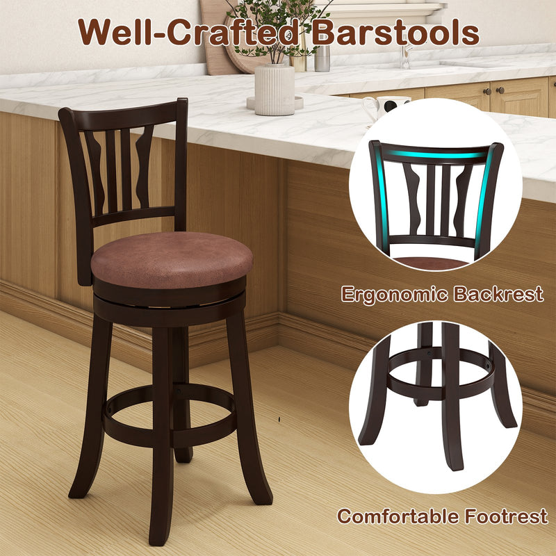 Counter Height Swivel Bar Stools Set of 2 with Back and Solid Rubber Frame-24