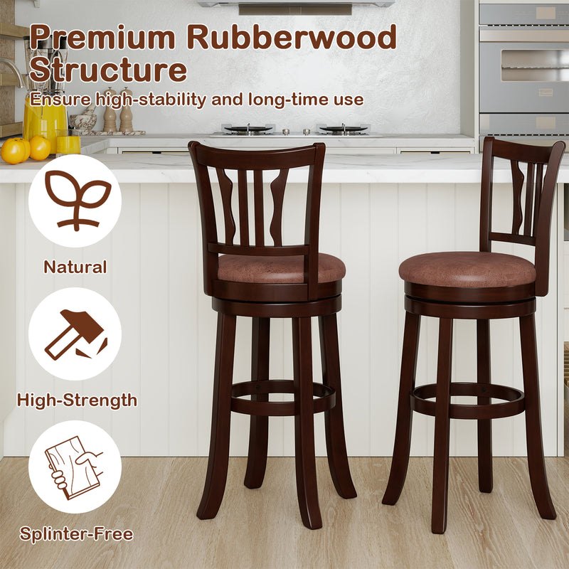 Counter Height Swivel Bar Stools Set of 2 with Back and Solid Rubber Frame-29
