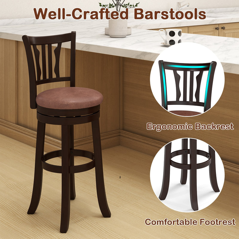 Counter Height Swivel Bar Stools Set of 2 with Back and Solid Rubber Frame-29