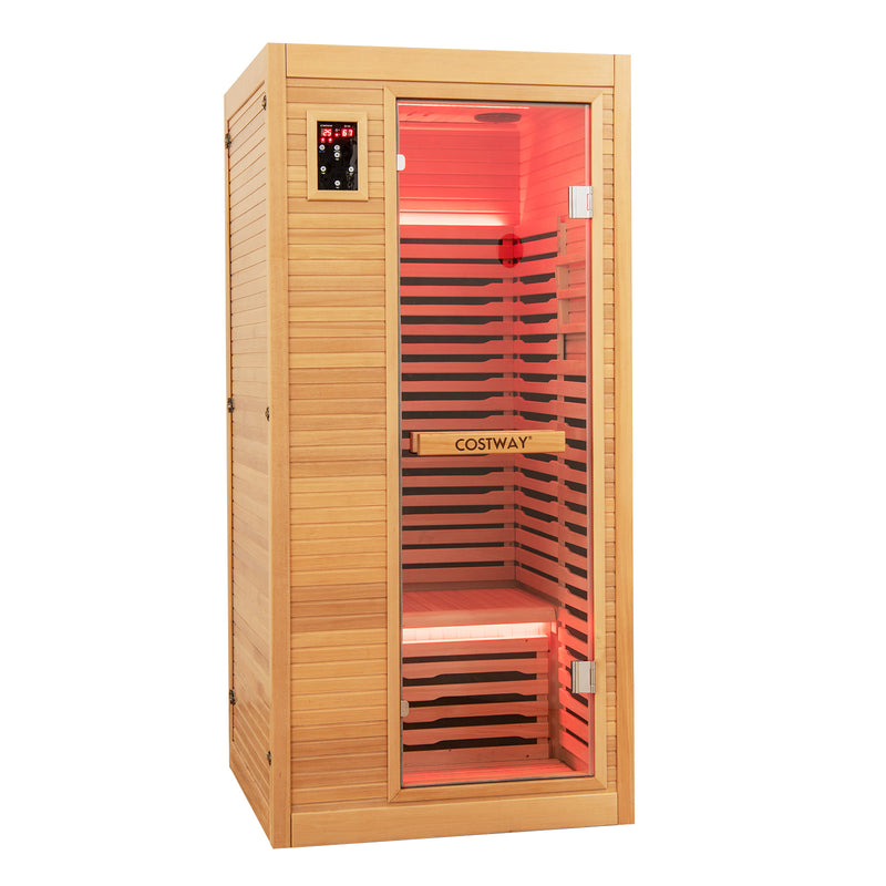 '-Costway Premium 1 Person 3D Infrared Sauna With Chromotherapy , Bluetooth Speakers and Low EMF, JV11410US, $2,399 99 $