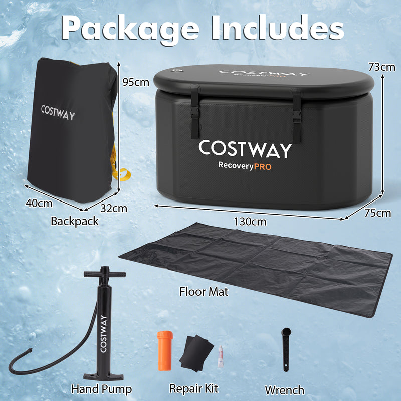 Costway- XL 129 Gal Oval Ice Bath Tub with Cover and Hand Pump for Athletes