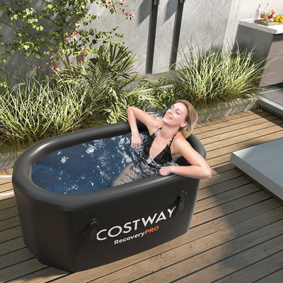 Costway- XL 129 Gal Oval Ice Bath Tub with Cover and Hand Pump for Athletes