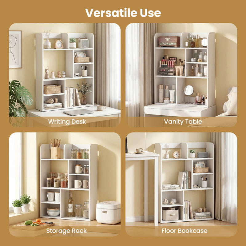 Multiple Desktop Display Racks Desktop Display Rack with 8 Open Cubes for Home Office-White