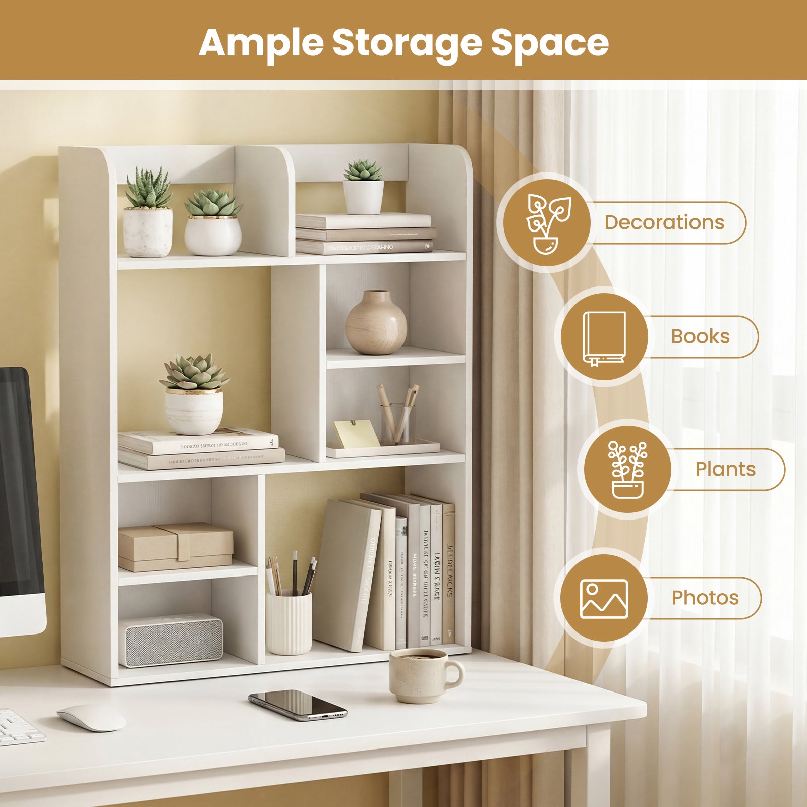 Desktop Display Rack For Desktop Display Rack with 8 Open Cubes for Home Office-White