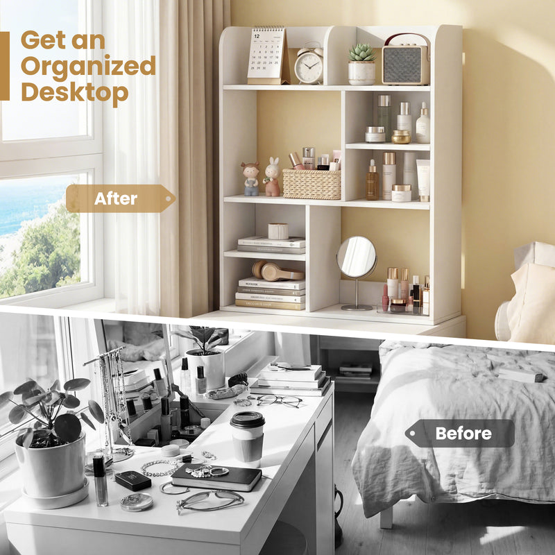 Desktop Display Rack with 8 Open Cubes for Home Office-White