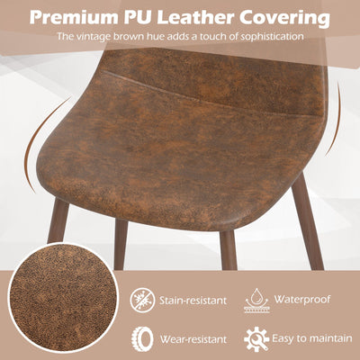 Dining Chair Set of 4 Faux PU Leather Upholstered Kitchen Chairs with Metal Legs-Brown