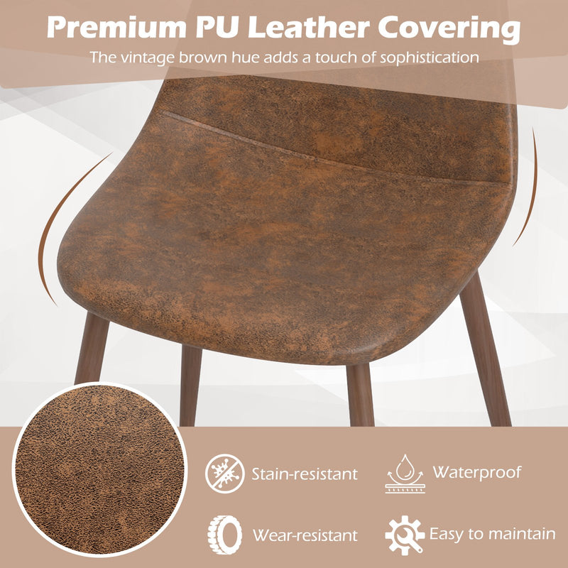 Dining Chair Set of 4 Faux PU Leather Upholstered Kitchen Chairs with Metal Legs-Brown
