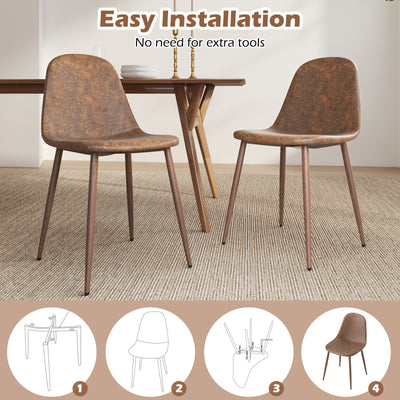 Dining Chair Set of 4 Faux PU Leather Upholstered Kitchen Chairs with Metal Legs-Brown