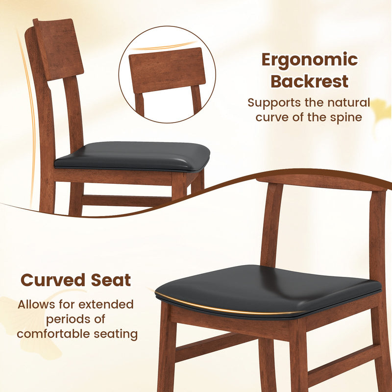 Dining Chairs Set of 2 with Rubber Wood Legs and Faux Leather Upholstered Seat-Black