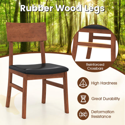 Dining Chairs Set of 2 with Rubber Wood Legs and Faux Leather Upholstered Seat-Black